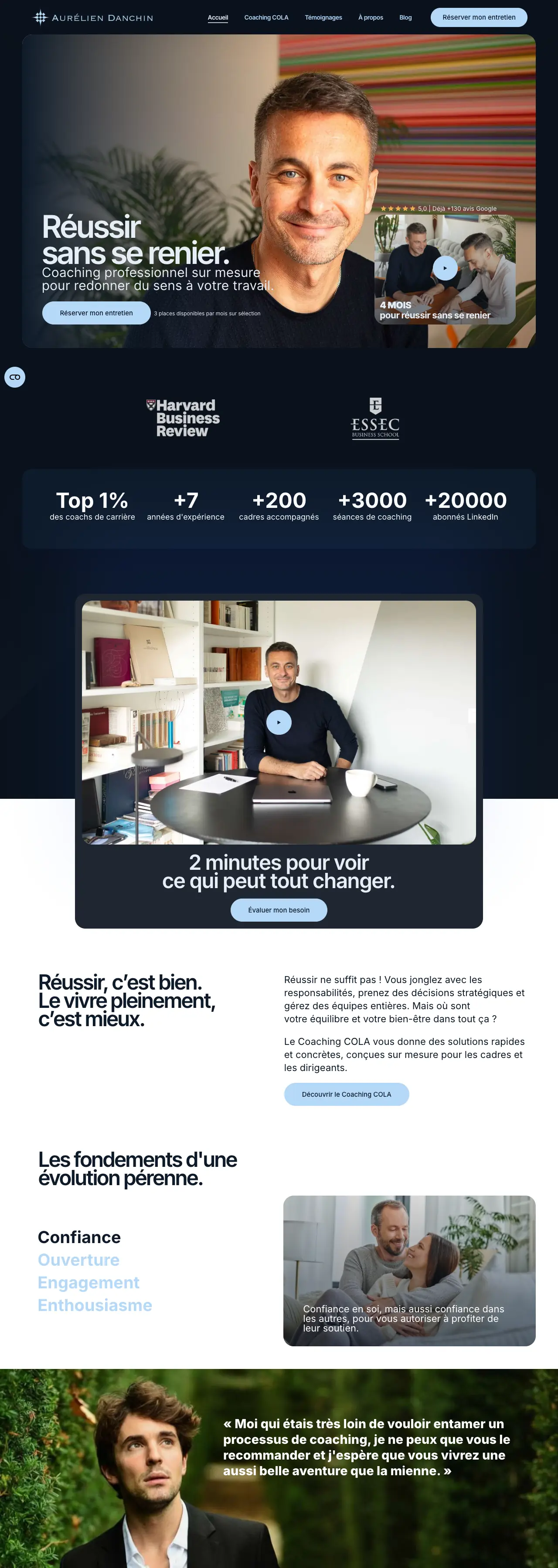Site Coach Pro Perso, vu sur ordinateur, de la page d'accueil vers le bas de page