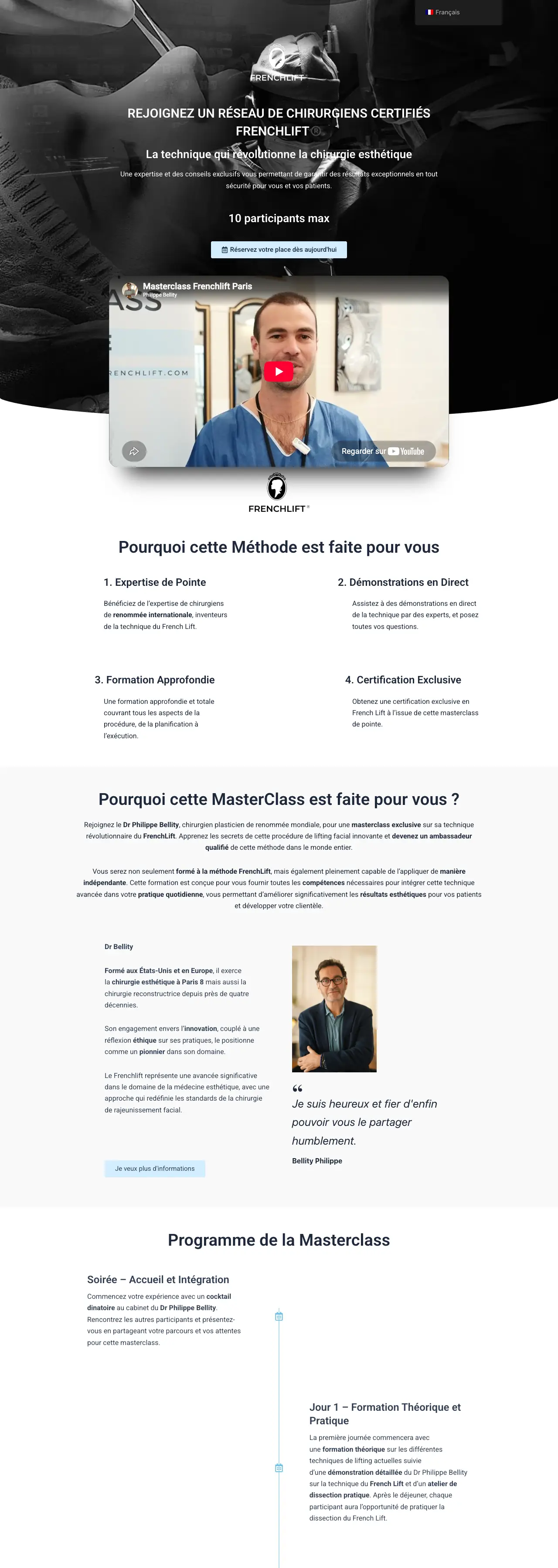 Site French Lift Paris, vu sur ordinateur, de la page d'accueil vers le bas de page